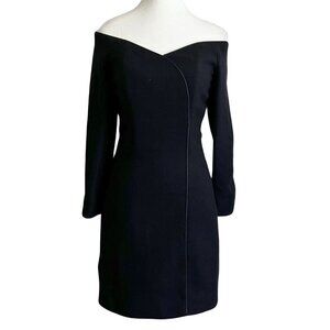 WAYNE CLARK BLACK VINTAGE WOOL FELT OFF THE SHOULDER LONG SLEEVE MINI FORMAL DRE
